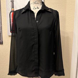 Black leather detail button up blouse.  XS